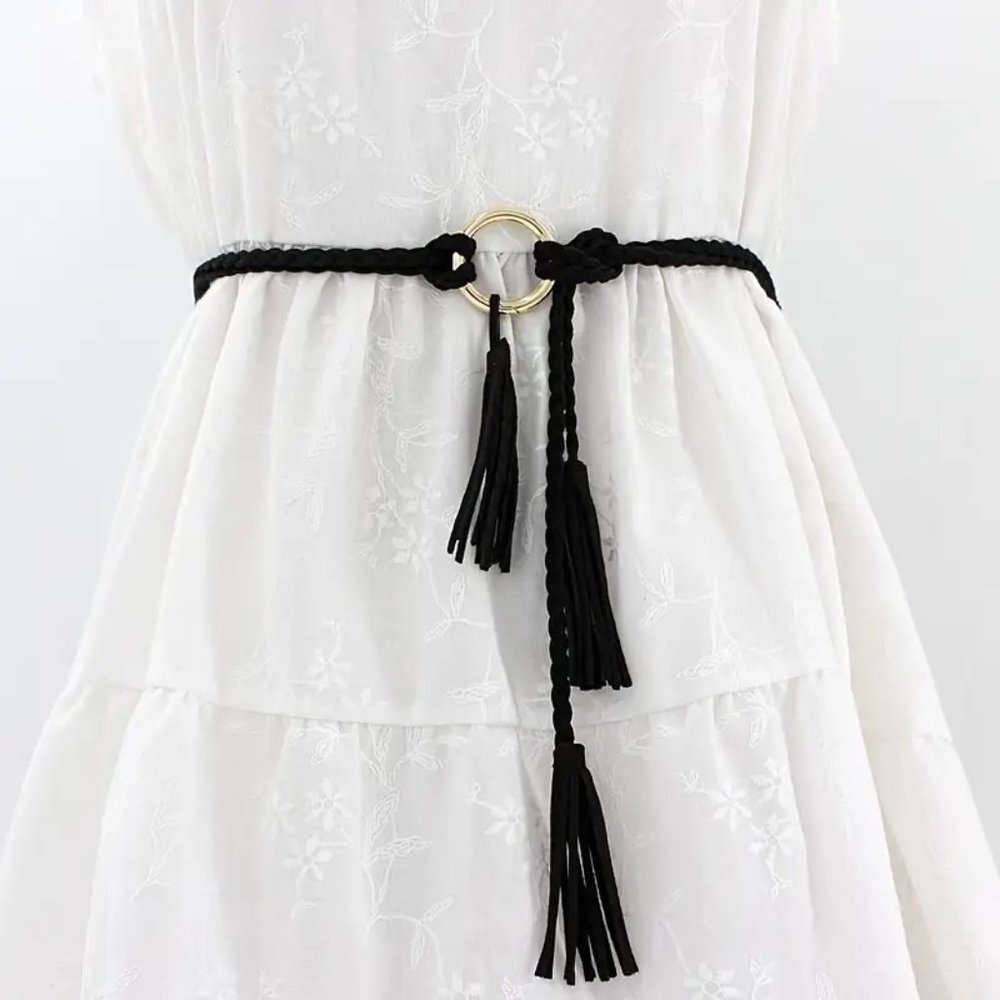 BELT Braided Rope Waist Tassel Dangle Boho Leather Adjustable Trendy Stylish Fun